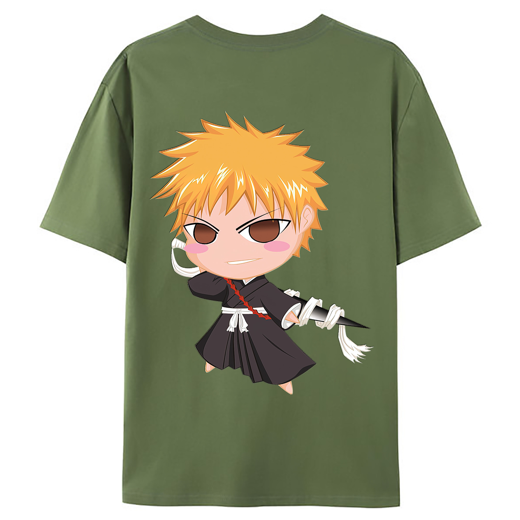（画像用） ブリーチ 黒崎一護（くろさき いちご）BLEACH Kurosaki Ichigo 綿100％ メンズ半袖Tシャツ（バックプリント） 通気性